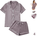 WJing Yi Jia 4Pcs Womens Satin Silky Pajama Sets Short Sleeve Shirt XS-4XL Floral Pajamas Set Soft PJ Loungewear Sleepwear