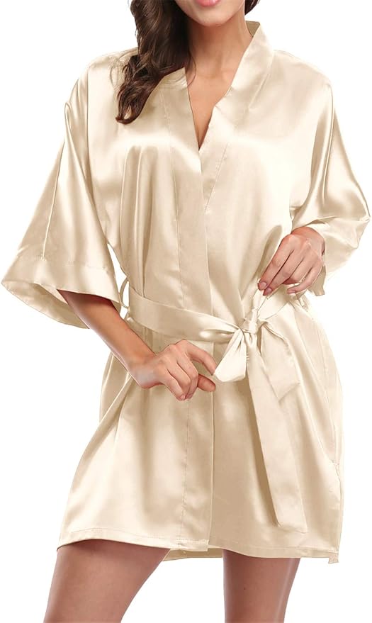 Giova Women's Satin Robe Bride & Bridesmaid Wedding Party Bathrobe Short Kimono Gown