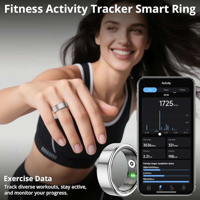 COLMI R02 smart Ring, a smart Ring for Women and Men, with a Charging case, Supports Heart Rate, Blood Oxygen, Sleep Health Monitoring, and Sports Tracking Ring, No Subscription Fee. (Silver, 11#)