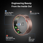 POBOVi Smart Ring for Women Men- Sleep/Fitness/Stress/Heart Rate Tracker- Menstrual Records - 5 Days Battery Life - Wireless Charging - No APP Subscription - iOS & Android Compatible(Rosegold,Size 7)
