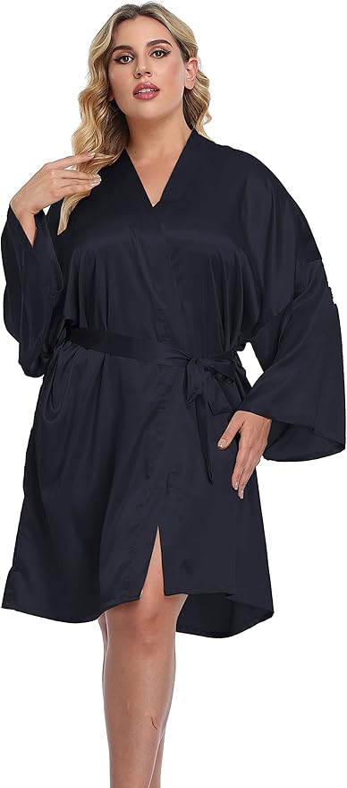 Women's Plus Size Short Silky Bathrobes Satin Kimono Robes Bride Bridesmaid Loungewear Soft Nightgown