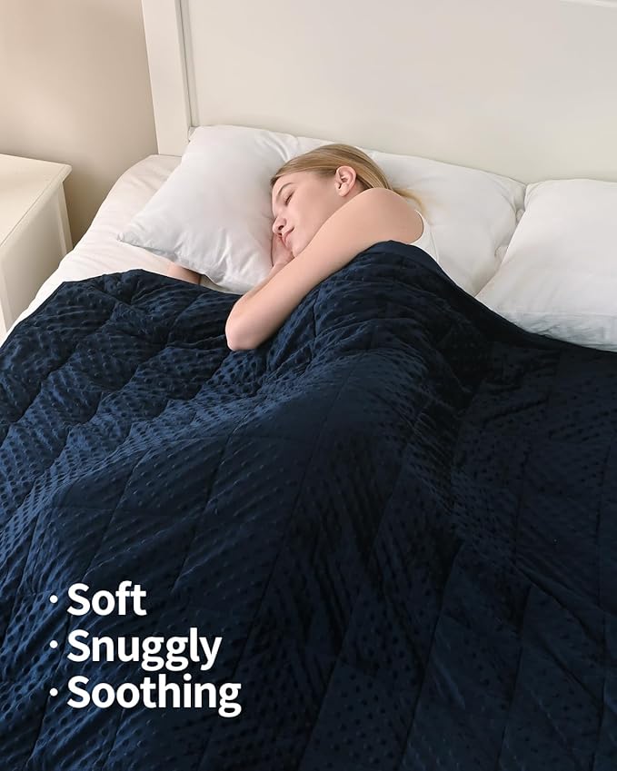 Mr. Sandman Weighted Blanket for Adults, Minky Heavy Blanket for Woman, Man Sleeping/Calm, Soft and Cozy Weighted Throw Blankets, Machine Washable, 48 x 72in, 15 lbs, Navy Blue