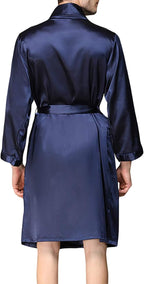 Mens Satin Robe,Silk Long Sleeve House Kimono Bathrobe,Soft Loungewear Dragon Robe
