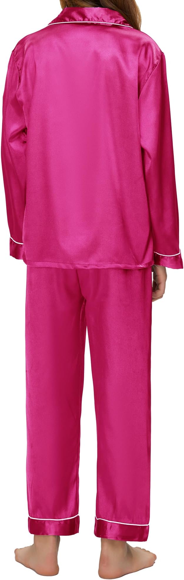 EPLAZA Kids Satin Pajamas Sets Girls Boys Button-Down Silky Pajamas Sleepwear with Hairband Eye Mask Hair Tie