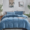 CLOTHKNOW Lake Blue Full Size Comforter Set Velvet Bedding Comforter Sets Soft Blue Comforter with 2 x Pillow Cases