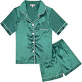 QPANCY Kids Satin Pajamas Sets Baby Boy Girl Button-Down Silk Sleepwear 2 Piece Short Sleeve Loungewear Clothes Set