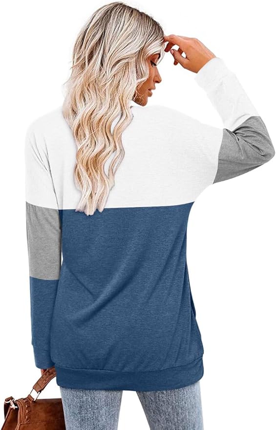 Magritta Women's Long Sleeve Leopard Color Block Tunic Comfy Crewneck T Shirt Tops Black XL