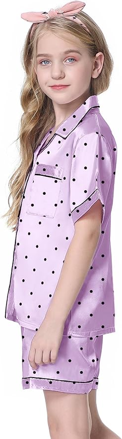 Girls & Womens Satin Pajamas Set, Silk Button-Down Sleepwear 2 Piece Nightwear, 3 Years - Women XXL