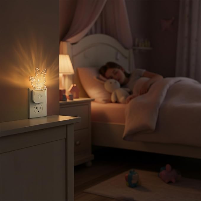 Cute Bunny Night Light (2 Pack), Plug-in, RGB LED Night Lamp with Auto Dusk-to-Dawn Sensor, 9 Colors for Kids Room, Nursery, Bathroom, Baby Shower & Birthday Gift Decor