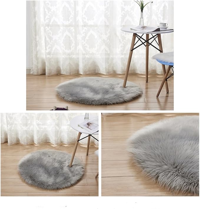 Faux Fur Round Area Rug Soft Fuzzy Carpet Fluffy Plush Mat Home Floor Decoration for Bedroom Living Room Bedside Grey 17.7inch