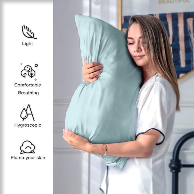 Mulberry Silk Pillowcase for Hair and Skin Queen Size 20"X 30" Pillow Case with Hidden Zipper Soft Breathable Smooth Cooling Silk Pillow Covers for Sleeping (Haze Blue,Queen,1Pcs)