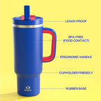 ENCOOL 40 oz Tumbler with Handle and Straw: Stainless Steel Insulated Tumbler Keeps Cold for 24 Hours, Leakproof Travel Cup Fits in Cup Holder and BPA-Free,Beaucoup Blue