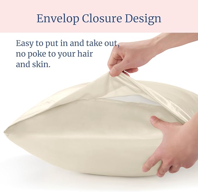 BEDELITE Satin Pillowcase for Hair and Skin, Super Soft Similar to Silk Pillow Cases 4 Pack with Envelope Closure, Cooling Pillowcases for Women Men (20"x26" Standard Size, Beige)
