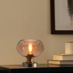 Mid Century Glass Table Lamp,Dimmable Desk Lamp,LED Bulb Included,Touch Control & USB A+C Port,Cognac Amber Seeded Glass