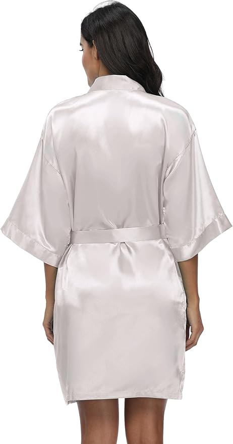 Women's Satin Kimono Robe Wedding Getting Ready Silky Bathrobe Short Bridesmaid Dressing Gown