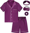 EPLAZA Kids Satin Pajamas Sets Girls Boys Button-Down Silky Pajamas Sleepwear with Hairband Eye Mask Hair Tie