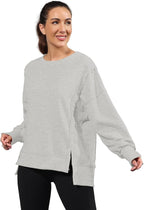 Nirovien Womens Oversized Crewneck Sweatshirt Side Slit Long Sleeve Pullover Slouchy Fit Tops