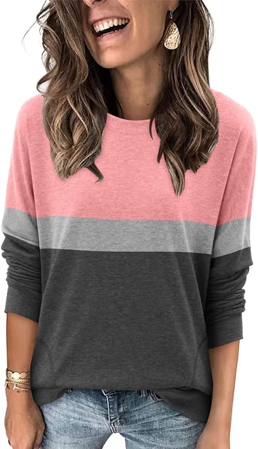 Magritta Women's Long Sleeve Leopard Color Block Tunic Comfy Crewneck T Shirt Tops Black XL