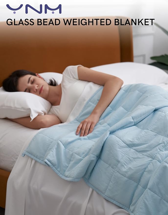 YnM Weighted Blanket,Heavy 100 Percent Oeko-Tex Certified Cotton Material(Light Blue, 80''x87'' 25lbs), Two Persons(110~190lb) Sharing Use on Queen/King Bed | A Duvet Included