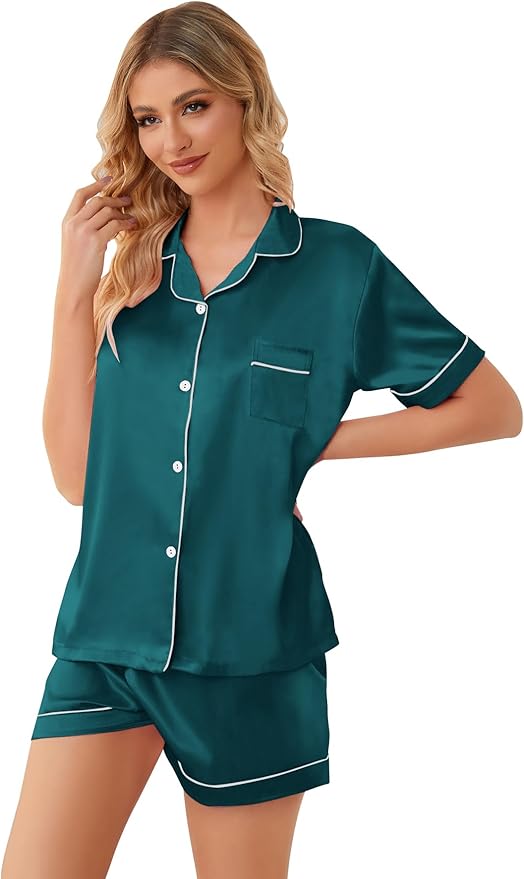 Girls & Womens Satin Pajamas Set, Silk Button-Down Sleepwear 2 Piece Nightwear, 3 Years - Women XXL