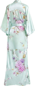 KIM+ONO Plus Size Luxury Kimono Robe for Women | Long Satin Floral Robe | Original Design | Removable Waist Tie Closure