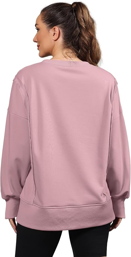 Nirovien Womens Oversized Crewneck Sweatshirt Side Slit Long Sleeve Pullover Slouchy Fit Tops