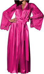 Uillui Lace Silk Robes for Women Long Sexy Satin Kimono Robe Bridesmaids Wedding Party Lingerie Robe Loungewear Sleepwear