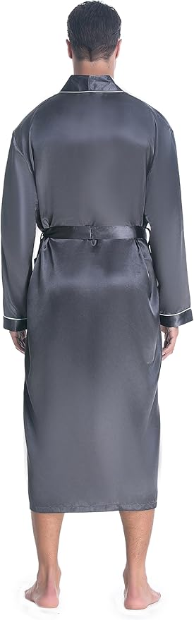 Lavenderi Mens Silky Satin Lounge Robe, Long Lightweight Sleepwear