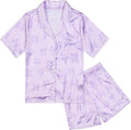 QPANCY Kids Satin Pajamas Sets Baby Boy Girl Button-Down Silk Sleepwear 2 Piece Short Sleeve Loungewear Clothes Set