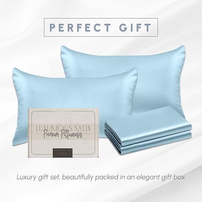 Elegant Comfort 4-Pack King Satin Pillowcase Set with Hidden Zipper Closure, Silky Smooth for Best Hair and Skin Care, Baby Blue