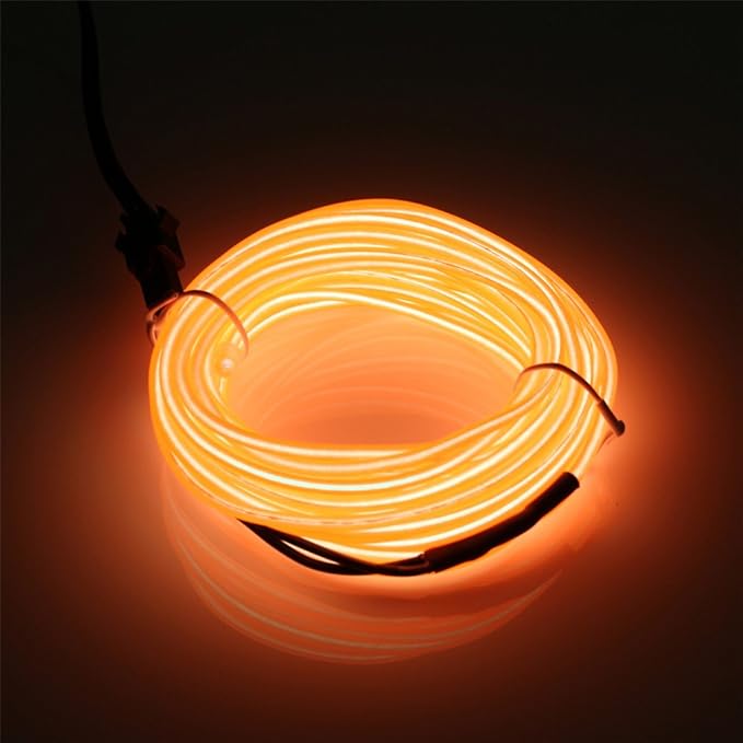 JIGUOOR EL Wire Battery Pack 9.8ft / 3m Bright Neon Light Strip 360° Illumination Neon Tube Rope Lights for DIY, Festival, Party Decoration, Pub, Halloween, Chrismas (9.8ft / 3m, Orange)