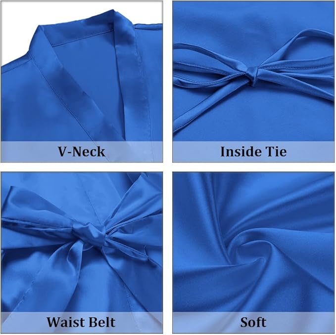 Women's Short Satin Robes Silky Bathrobe Bridesmaid Sleepwear for Wedding Party Getting Ready Solid Color