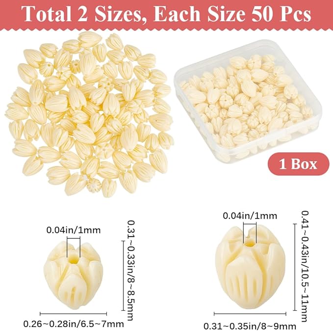 100pcs 9x11mm Pikake Flower Beads Artificial Coral Bead Summer Large Synthetic Corals Floral Shaped Shell Jasmine Bead Bulk for Jewelry Making Women Wedding Party Crafting DIY Accessories