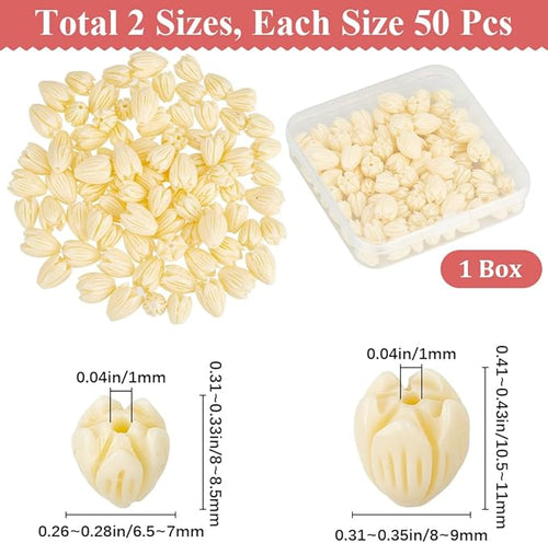 100pcs 9x11mm Pikake Flower Beads Artificial Coral Bead Summer Large Synthetic Corals Floral Shaped Shell Jasmine Bead Bulk for Jewelry Making Women Wedding Party Crafting DIY Accessories