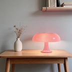 25W Pink Mushroom Lamp, LED Retro Table Lamp with 3 Color Temperatures and 4 Bulbs, Mid Century Modern Nightstand Light for Bedroom, Living Room, Office Aesthetic Decor, US Plug Powered, E14 Sockets