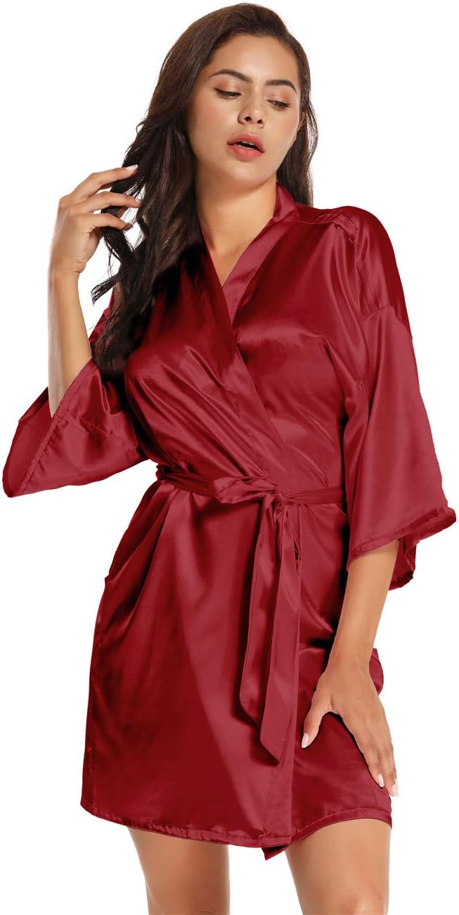 Women's Pure Short Satin Robes Bridesmaid and Bride Silky Robes Summer Sleepwear