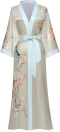Kihnop Women's Floral Long Kimono Robe Long Satin Robe Long Silk Robe Ladies Kimonos Silky Bathrobe Cover Up, One Size