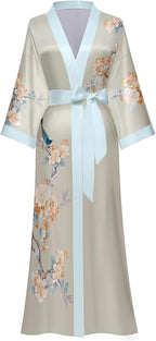 Kihnop Women's Floral Long Kimono Robe Long Satin Robe Long Silk Robe Ladies Kimonos Silky Bathrobe Cover Up, One Size