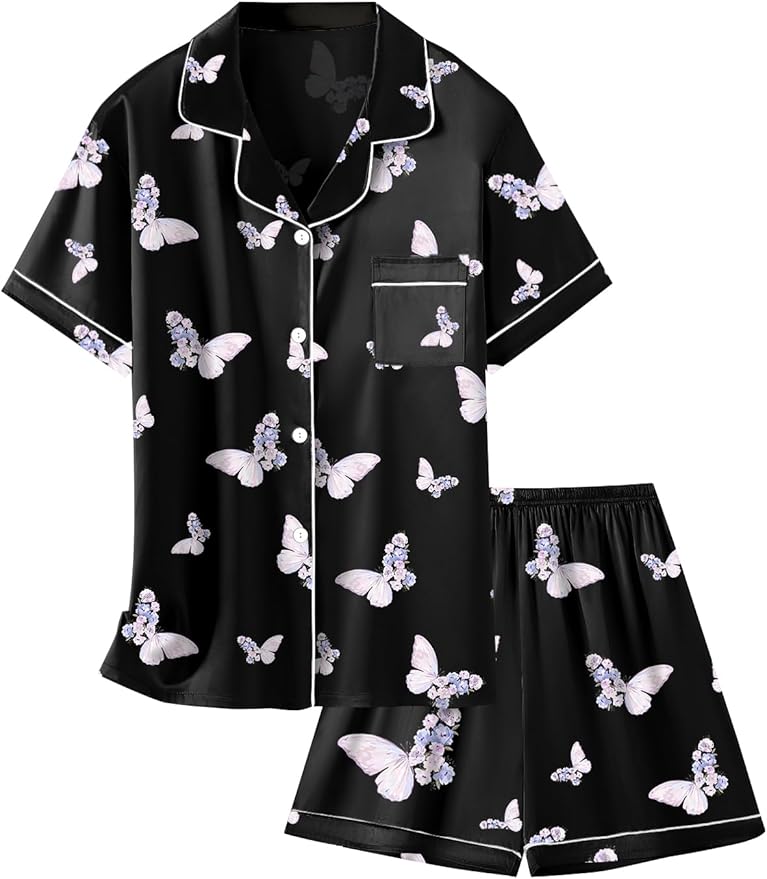 Girls & Womens Satin Pajamas Set, Silk Button-Down Sleepwear 2 Piece Nightwear, 3 Years - Women XXL