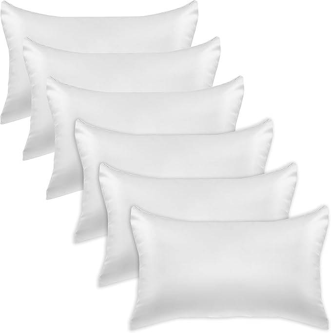 Elegant Comfort 6-Pack White Standard/Queen Viscose Satin Pillowcase Set with Hidden Zipper Closure, 20" x 30"