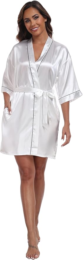 Women Satin Robes Short Silk Kimono Robe Lightweight Bridal Party Robes Bride Bridesmaids Ladies Loungewear Sleepwear