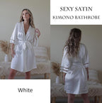 Ekouaer Women's Satin Robe Silk Kimono Bathrobe Bridesmaid Wedding Bridal Party Robes 3/4 Bell Sleeve Sleepwear S-XXL