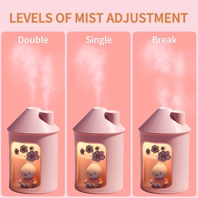 Mipow x miffy BTA700M Cool Mist Humidifier for Bedroom,Ultrasonic Quiet Humidifier with Night Light,450 ML Double Spray Humidifiers for Nursery,Office Indoor Plants (Pink), Easter Gift