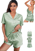 WJing Yi Jia 3Pcs Silk Pajamas Set for Women XS-4XL Satin Pajama Lingerie Pjs Cami Tops Silky Pj Sets Sleepwear Nightwear