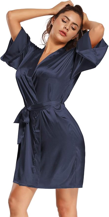 Women's Pure Short Satin Robes Bridesmaid and Bride Silky Robes Summer Sleepwear