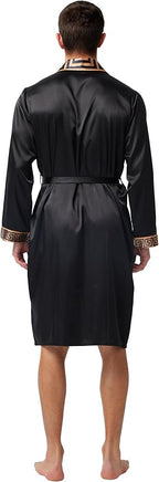 Tony & Candice Men's Satin Robe Lightweight Long Sleeve Silk Kimono Bathrobe with Shorts Set Sleepwear