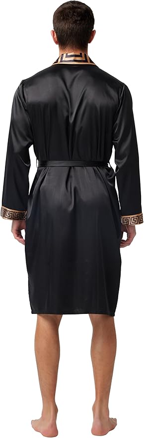 Tony & Candice Men's Satin Robe Lightweight Long Sleeve Silk Kimono Bathrobe with Shorts Set Sleepwear