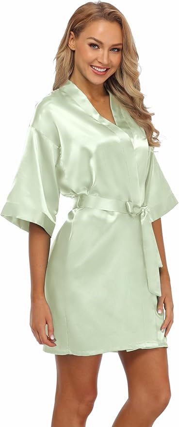 Robe for Women Silky Lightweight Satin Kimono Bride Bridesmaids Wedding Party Robes Dressing Gown Summer Loungewear