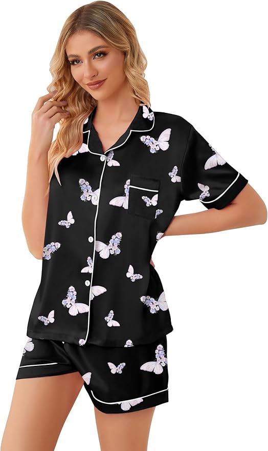 Girls & Womens Satin Pajamas Set, Silk Button-Down Sleepwear 2 Piece Nightwear, 3 Years - Women XXL