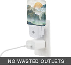 Mountain Night Light,Green Mountains Golden Sunset Plug in Night Lights Auto LED Lamp Energy Saving Square Lights for Boys Girls Men Women